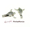 PAX 10 pendentifs BOHO CHIC TETE VACHE FLEUR 32mm metal couleur ARGENT ANTIQUE S1184361