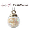 PAX 5 pendentifs GLOBES BULLES EN VERRE avec SEQUINS ETOILES CREME S1187803
