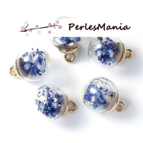 Pendentifs Globes Bulles en Verre avec Fleurs Séchées Bleu