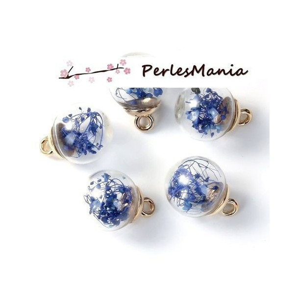 Pendentifs Globes Bulles en Verre avec Fleurs Séchées Bleu