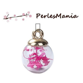 Pendentifs Globes Bulles en Verre avec Fleurs Séchées Fuchsia
