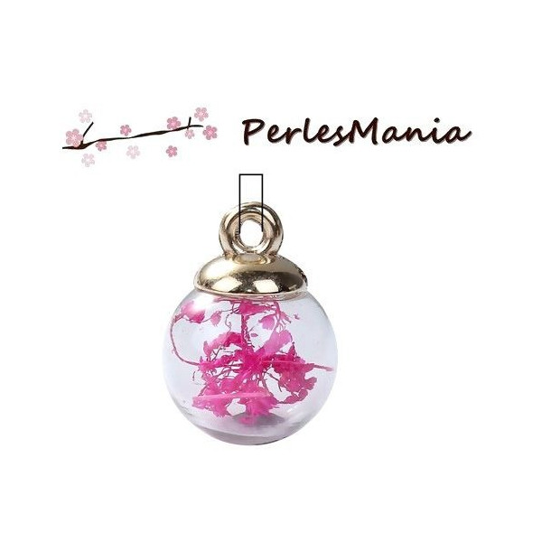 Pendentifs Globes Bulles en Verre avec Fleurs Séchées Fuchsia