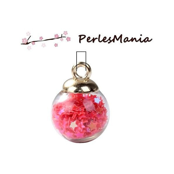 Pendentifs, GLOBES BULLES EN VERRE avec SEQUINS, ETOILES ROSE