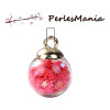 Pendentifs, GLOBES BULLES EN VERRE avec SEQUINS, ETOILES ROSE