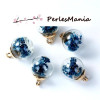 PAX 5 pendentifs GLOBES BULLES EN VERRE avec FLEURS SEICHEES BLEU PETROLE S1187797