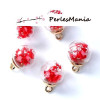 PAX 5 pendentifs GLOBES BULLES EN VERRE avec FLEURS SEICHEES ROUGES S1187794