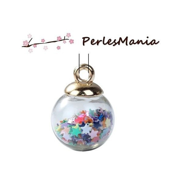 Pendentifs, GLOBES BULLES EN VERRE, avec SEQUINS ETOILES MULTICOLRE