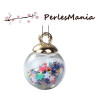 Pendentifs, GLOBES BULLES EN VERRE, avec SEQUINS ETOILES MULTICOLRE