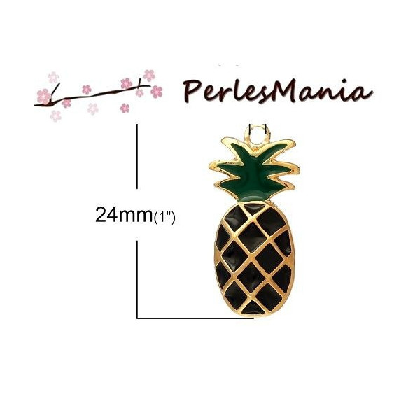 PAX 5 pendentifs émaillés ANANAS NOIR 24mm S1164732