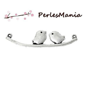PAX 50 CONNECTEURS OISEAUX SUR BRANCHE metal ARGENT ANTIQUE S1145210