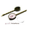 20 pièces: 10 barrettes ovale double vague BRONZE 13 par 18 et 10 cabochons