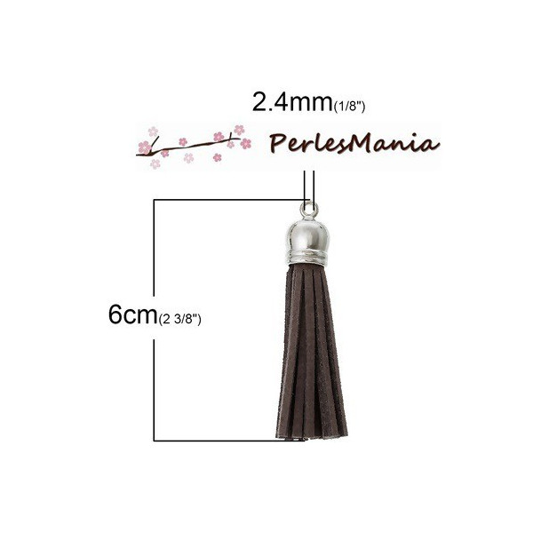 Pompons breloque passementière 60mm suédine MARRON ARGENT VIF