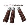 Pompons breloque passementière 60mm suédine MARRON ARGENT VIF