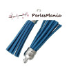 Pompons breloque passementière 60mm suédine BLEU PETROLE ARGENT VIF
