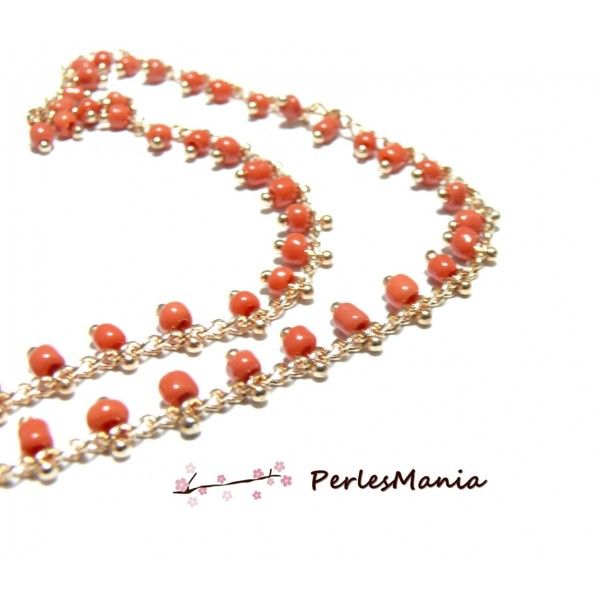 50 cm chaine Perles de rocaille 3mm ORANGE CORAIL et chaine OR, DIY