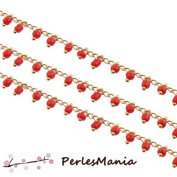 Chaîne Perles de Rocaille 3mm Rouge et Chaîne Doré