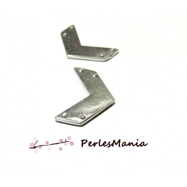 PAX 20 pendentifs, breloque connecteur double trou CHEVRON forme V ARGENT PLATINE S1189787