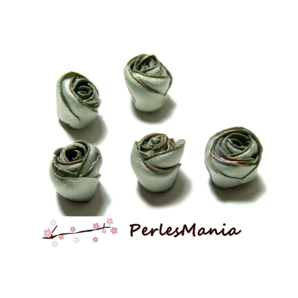 PAX 5 cabochons BOUTONS DE ROSE TISSU GRIS 8mm IDEAL MARIAGE 1188963