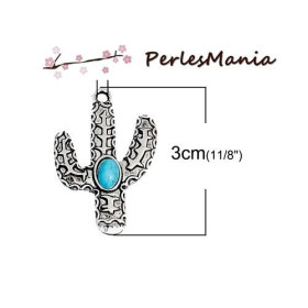 PENDENTIFS BOHO CACTUS metal ARGENT ANTIQUE 30mm S1193766