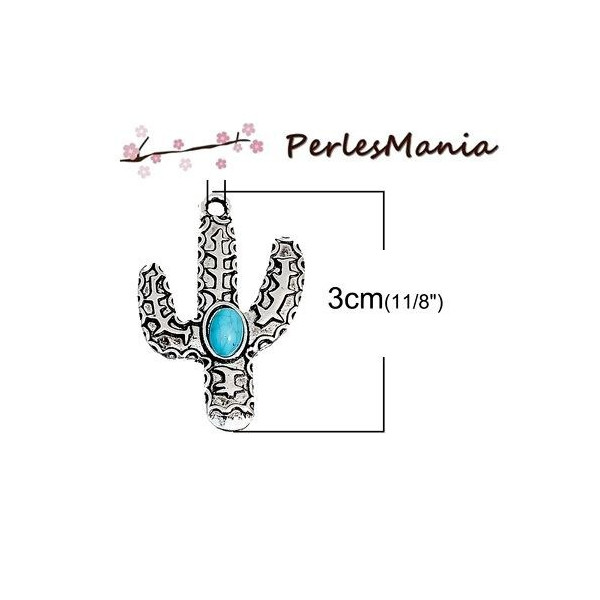 PENDENTIFS BOHO CACTUS metal ARGENT ANTIQUE 30mm S1193766