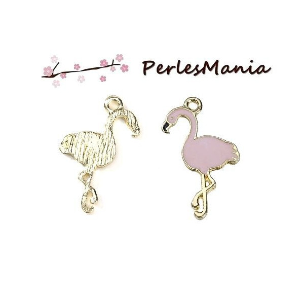 PAX 10 pendentifs breloque FLAMANT ROSE EMAILLLE metal DORE S1192450