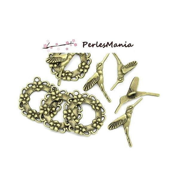 PAX 20 sets fermoirs T toggle OISEAU DU PARADIS metal couleur BRONZE S112801