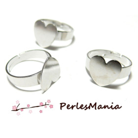 10 supports de bague Coeur plateau plat metal ARGENT PLATINE ref 4178