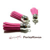 10 pompons breloque passementière 38mm suédine FUSCHIA ARGENT PLATINE H413A