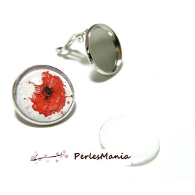 20 pièces: 10 supports de Boucles d'oreille clips 12mm metal ARGENT PLATINE et 10 cabochons