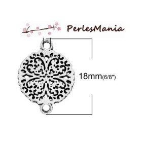 PAX 50 CONNECTEUR MEDAILLON FLEUR metal ARGENT PLATINE S1192626