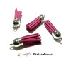 10 pompons breloque passementière 38mm suédine FUSCHIA ARGENT PLATINE H401A