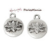 PAX 50 pendentifs MEDAILLON BIFACE FLEUR DE LOTUS metal couleur ARGENT ANTIQUE S1143444