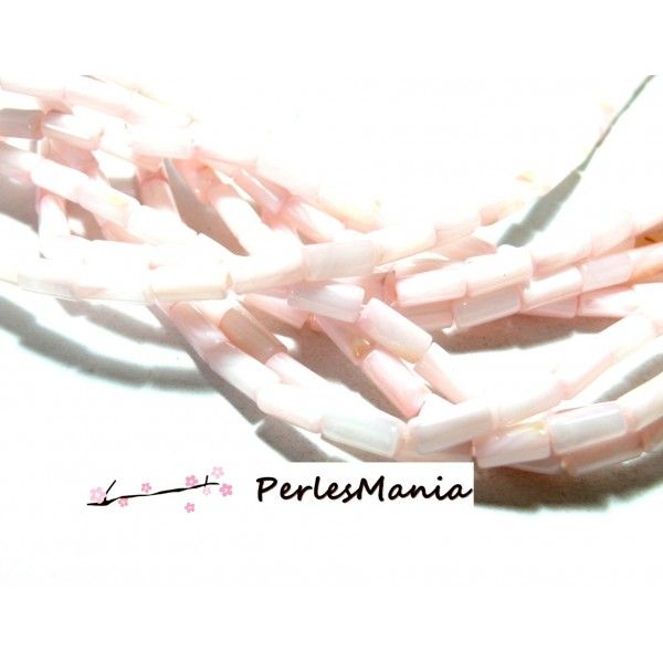 10 perles COLONNE NACRE ROSE PALE en 8 par 4mm ( H1602 )