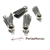 2 pompons breloque passementière 38mm suédine GRISE ARGENT PLATINE ( H406A )