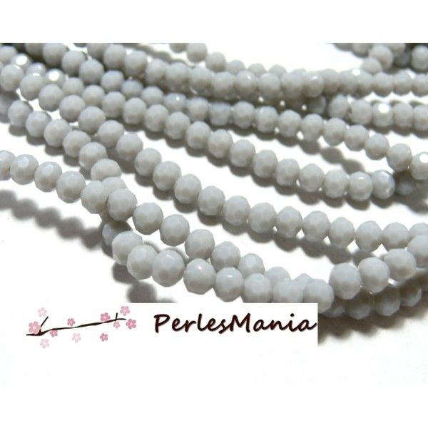 1 fil d'environ 100 perles RONDES à facettes en verre 4mm GRISE H166402B