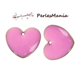 sequins médaillons émaillés biface COEUR  ROSE base doré S1194631