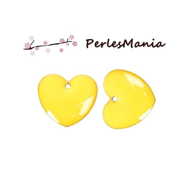 Sequins médaillons émaillés biface COEUR JAUNE base doré
