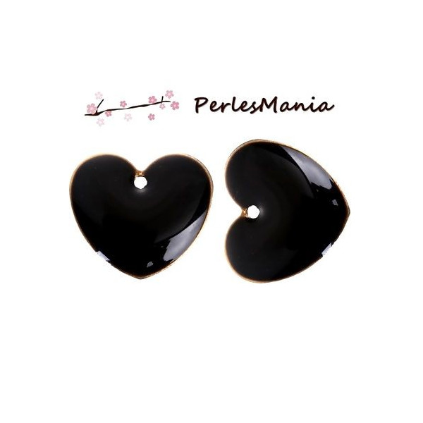 PAX 10 sequins médaillons émaillés biface COEUR NOIR base doré S1194633