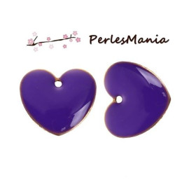 PAX 10 sequins médaillons émaillés biface COEUR VIOLET base doré S1194632