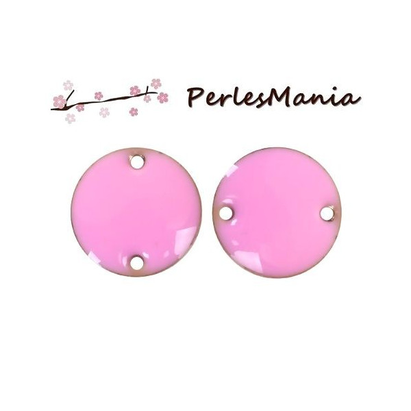 Sequins médaillons émaillés biface, CONNECTEUR 12mm ROSE, base doré