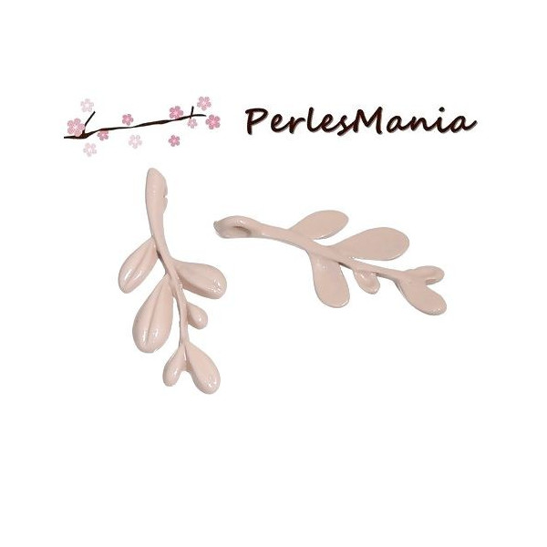 PAX 10 pendentifs émaillés biface ROSE CLAIR BRANCHE DE GUI  S1194412