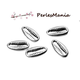 PAX: 5 perles Intercalaire COQUILLAGE metal ARGENT PLATINE S1193102