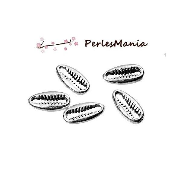 PAX: 5 perles Intercalaire COQUILLAGE metal ARGENT PLATINE S1193102