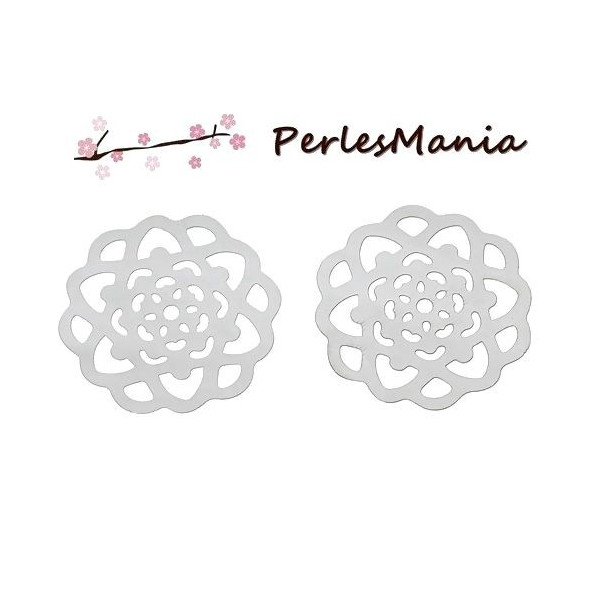 ESTAMPES FILIGRANE pendentif connecteur  ARABESQUE FLEUR EN ACIER INOXYDABLE 30mm S1172539 pour création de bijoux raffinés