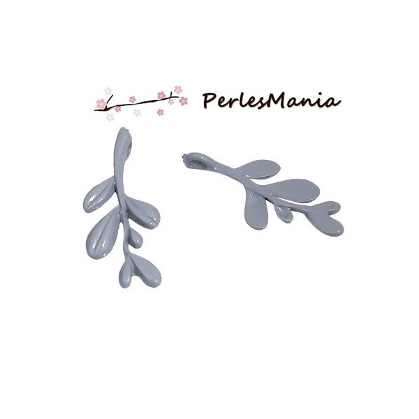 PAX 10 pendentifs émaillés biface GRIS, BRANCHE DE GUI S1194414