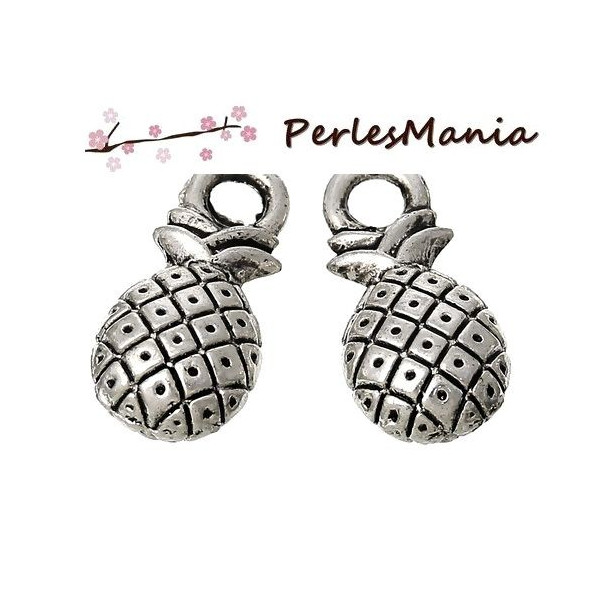 pendentifs breloque ANANAS 3D BIFACE couleur ARGENT ANTIQUE ( S1145820 )