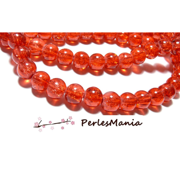 perles RONDE en verre CRAQUELE 4mm ROUGE ORANGE