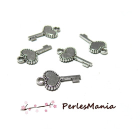 50 Pendentifs  CLEFS COEUR picots 2Y4851 Vieil ARGENT 