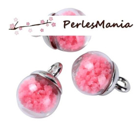 2 Pendentifs GLOBES BULLES EN VERRE s illumine la nuit ROSE socle ARGENT ( S1195057 )