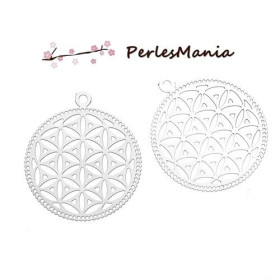 ESTAMPES FILIGRANE pendentif connecteur  ARABESQUE MANDALA EN ACIER INOXYDABLE 28mm S1180991 pour création de bijoux raffinés